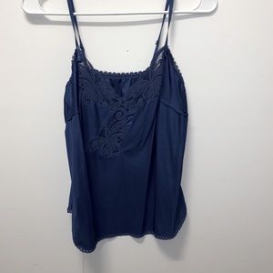 Navy blue tank top with lace detailing